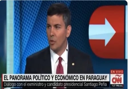 Santiago Peña, durante una entrevista para CNN anoche. Habló sobre las relaciones de Paraguay con Estados Unidos, pero confundió un dato histórico.