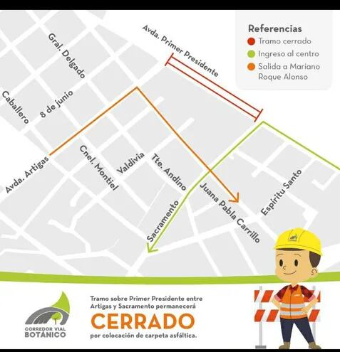 Mañana jueves y el viernes cerrarán durante la tarde el tránsito sobre la avenida Primer Presidente.