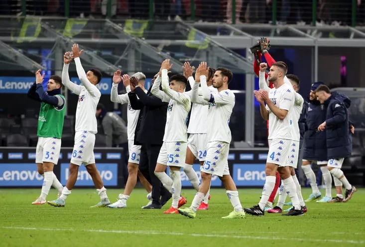 Jugadores del Empoli festejando tras el partido ante el Inter de Milán