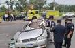 Así quedó el Toyota Premio que chocó esta madrugada frente al Botánico de Asunción y donde fallecieron dos personas.