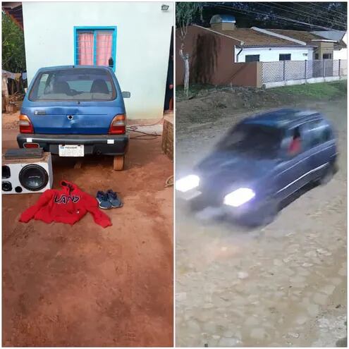 Los objetos recuperados junto con el vehículo Suzuki y la comparación con la filmación de una cámara de seguridad.
