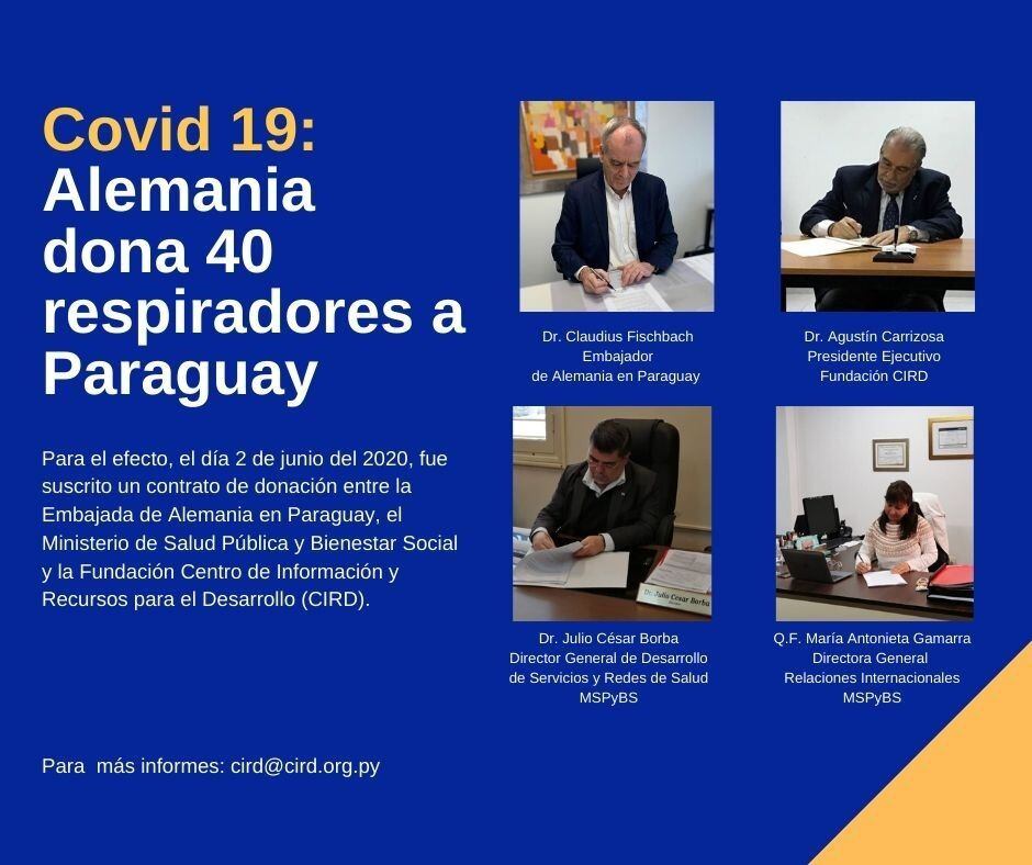 COVID 19: Alemania dona 40 respiradores a Paraguay