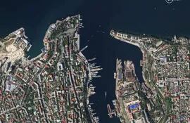 Imagen satelital de la ciudad de Sevastopol, en la costa del Mar Negro. (Imagen de archivo).