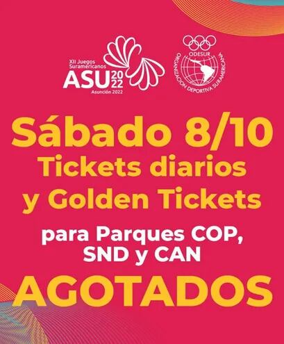 Tickets y Golden Tickets agotados para la octava jornada de los juegos sudamericanos