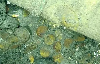 Fotografía cedida hoy por la Armada Nacional de Colombia que muestra los hallazgos encontrados durante la búsqueda de los restos del galeón San José sumergidos en el Mar Caribe colombiano.  (EFE)