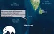 Mapa localizando la zona en el Océano Índico en donde cayó un importante segmento del cohete chino cayó - AFP / AFP