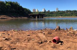 Basuras de todo tipo emergen en la costa del río Paraná en la zona de  Presidente Franco.