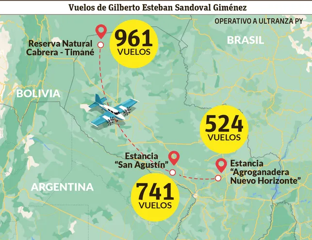 Los vuelos de Gilberto Sandoval registrados a través de antenas de telefonía.