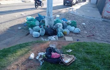 Así se acumuló basura en la calle Manuel Domínguez, barrio Mbachió de Lambaré