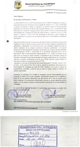 Pedido de Intervención de la Municipalidad de Carapeguá.