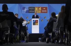 El secretario general de la OTAN, Jens Stoltenberg, en la primera jornada de la cumbre de la OTAN que se celebraen el recinto de Ifema, en Madrid. (EFE)