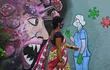 Un mural en Navi, Bombai, representa a una médica luchando contra el coronavirus.