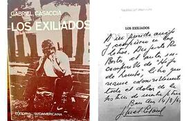 "Los exiliados", de Gabriel Cassaccia, con dedicatoria de puño y letra del autor para Augusto Roa Bastos.