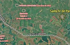 La operación Halcón 2 de Antinarcóticos, en la que cayeron 265 kilos de cocaína, se ejecutó a 8 kilómetros de la Ruta PY07, anteriormente conocida como Supercarretera Itaipú, a 16 kilómetros del centro urbano de Santa Fe del Paraná.