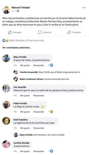 Los comentarios realizados por la concejala María Portillo sobre el fallecimiento del diputado Ramón Romero Roa.