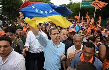 El líder opositor Juan Guaido, durante una movilización para exigir elecciones en Venezuela.
