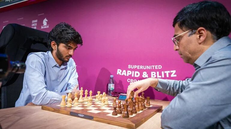 Gukesh y Anand, julio de 2023 (Foto Lennart Ootes Grand Chess Tour).
