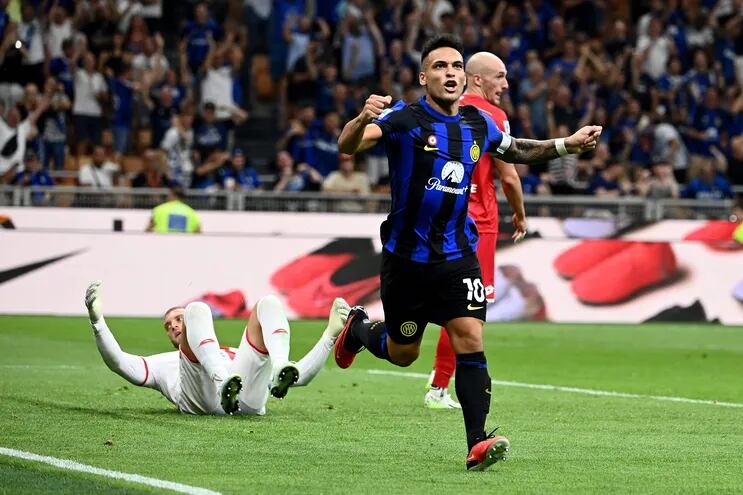 Lautaro Martínez celebrando el segundo gol del Inter de Milán