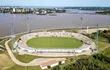 Vista aérea del estadio Villa Alegre de Encarnación, donde este sábado se disputará el partido Sportivo Trinidense-Cerro Porteño.