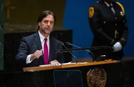 El presidente de Uruguay, Luis Lacalle Pou, durante su discurso ante la Asamblea General de las Naciones Unidas. (AFP)