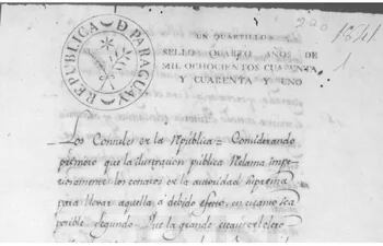 Decreto de Fundación de la Academia Literaria, 1841 (encabezado).