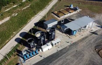 Vista aérea de la planta de tratamiento de lixiviado de El Farol, primera en el país.