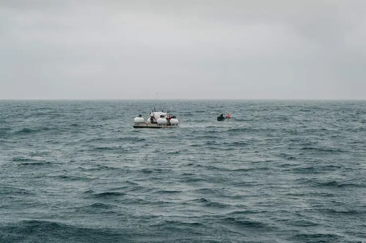 Imagen cedida por Dirty Dozen Productions en la que se observa al submarino que descendió para explorar el Titanic y con el que se perdió contacto.  (AFP)