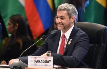 El presidente Mario Abdo Benítez asiste a la Cumbre Presidencial del Mercosur en Luque, Paraguay el 21 de julio.