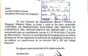 Juzgado Electoral íntima a los municipios de Paraguarí para reglamentar ley electoral.