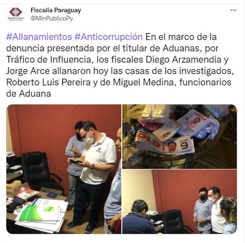 La Fiscalía se trasladó hasta la vivienda de los dos funcionarios de la Aduanas por quienes habría intermediado el diputado Martín Arévalo.