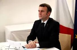 El presidente francés, Emmanuel Macron el pasado día 30 durante una videoconferencia.