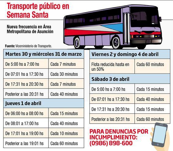 La frecuencia de buses obligatoria para esta Semana Santa, según reportó el Viceministerio de Transporte.
