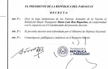Vía decreto, el Ejecutivo dispuso la baja deshonrosa de Mario Luis Rojas Riquelme.