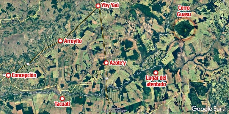 El atentado ocurrió a 30 kilómetros del Cerro Guasu.