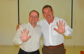 El precandidato a Gobernador de Guairá (2023), Blas Aguilar junto al exdiputado Gustavo Mussi, precandidato a senador (2023-2028).