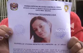 La imagen muestra el rostro de la paraguaya desaparecida en Bolivia, en un informe del departamento boliviano de  Fuerzas Especiales de Lucha contra el Crimen. (Captura de pantalla de un video difundido por Red Uno Bolivia en su canal de Youtube).