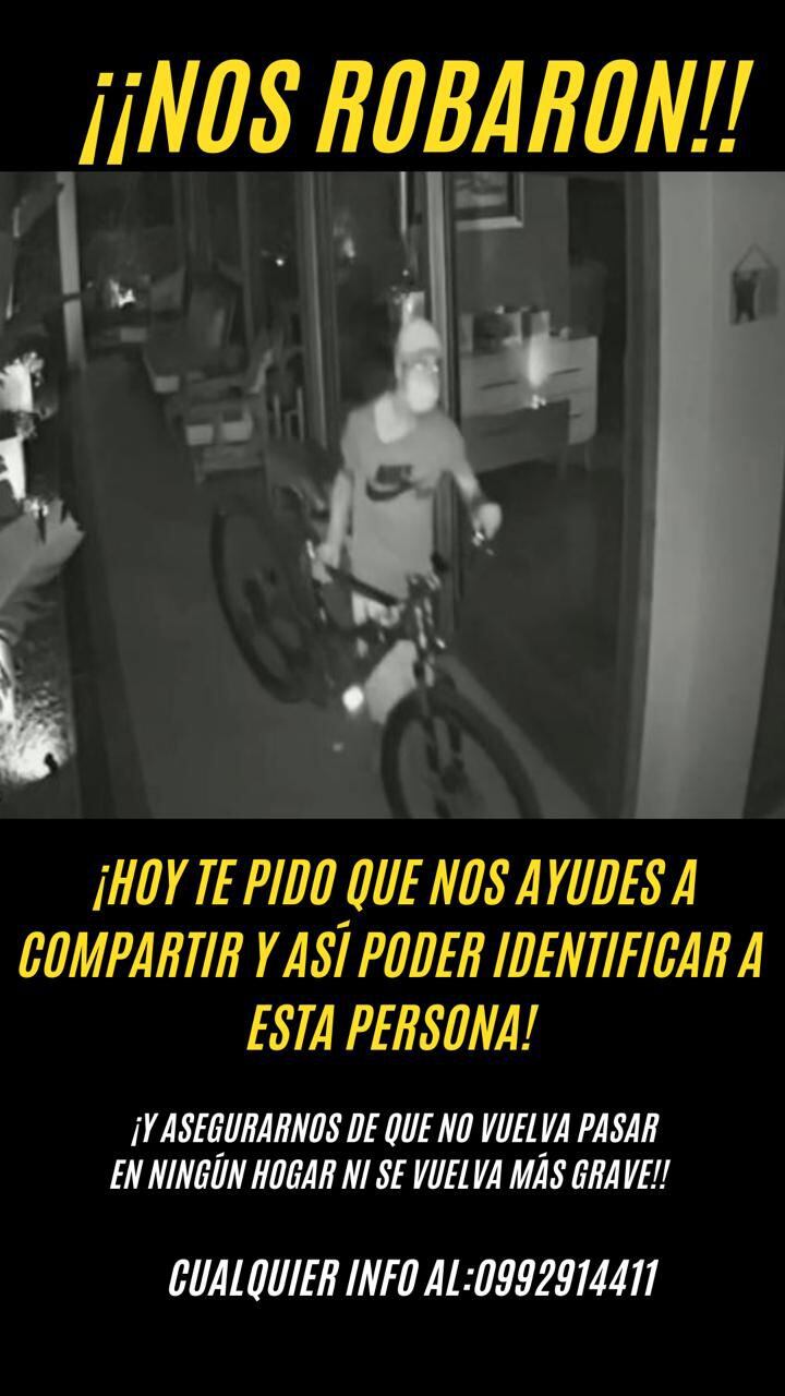 Piden ayuda para ubicar al sujeto o eventualmente donde pudo haber comercializado la bicicleta robada.