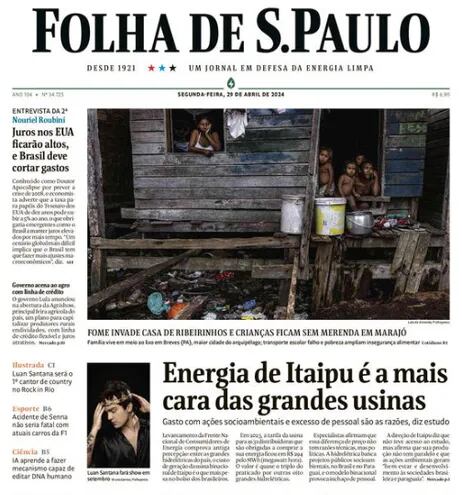 Tapa de Folha de Sao Paulo sobre Itaipú.