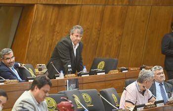 El diputado Carlos María López (parado) presidió ayer su primera sesión como titular de Diputados.