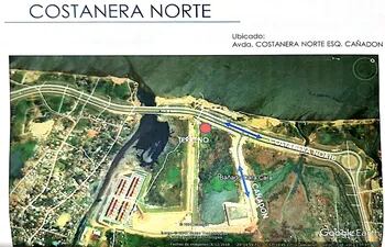 El punto rojo dentro del mapa, representa el espacio solicitado por el Grupo Bahía al municipio asunceno.