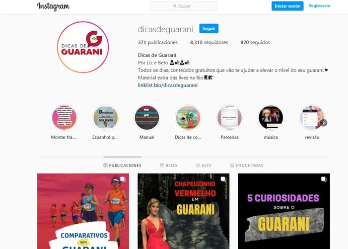 Dicas de Guaraní en Instagram