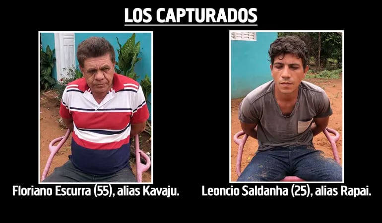 Floriano Escurra,  alias Kavaju, detenido  en Capitán Bado. Leoncio Saldanha, alias Rapai, arrestado en Capitán Bado.