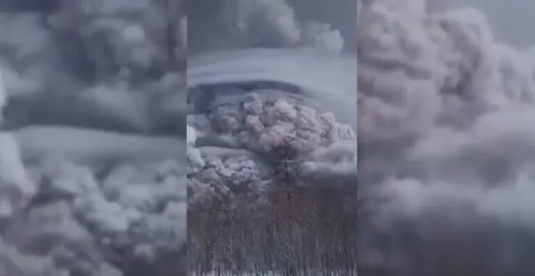 Erupción de volcán en Rusia. Complica el paso de aviones. (captura de video)