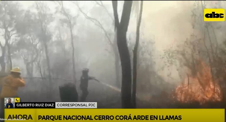 Captura de ABC TV. Incendio en Parque Nacional Cerro Corá.