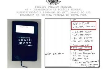 Anotaciones del presunto narco Antonio Joaquim da Mota, donde consigna presuntos pagos a autoridades paraguayas.