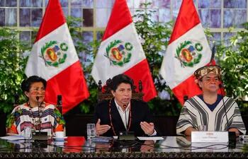 El presidente de Perú, Pedro Castillo (C) podría quedar inhabilitado por el Congreso y ser destituido. (AFP)