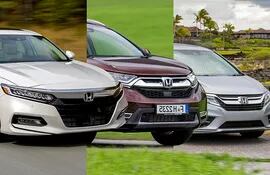 De izquierda a derecha: Honda Accord 2018, Honda CR-V 2018 y Honda Odyssey 2018 y 2019.