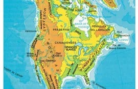 Al observar el mapa orográfico de América, se pueden ver tres unidades estructurales de relieve: las cadenas montañosas occidentales (oeste), los macizos orientales (este), las llanuras sedimentarias (centro).
