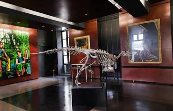 Esqueleto del dinosaurio Iguanodon expuesto en la casa de subasgtas Alexandre Giquello.