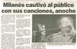 Facsímil de la nota publicada al día siguiente del único concierto que ofreció Pablo Milanés en Paraguay. Fue en octubre de 1996.